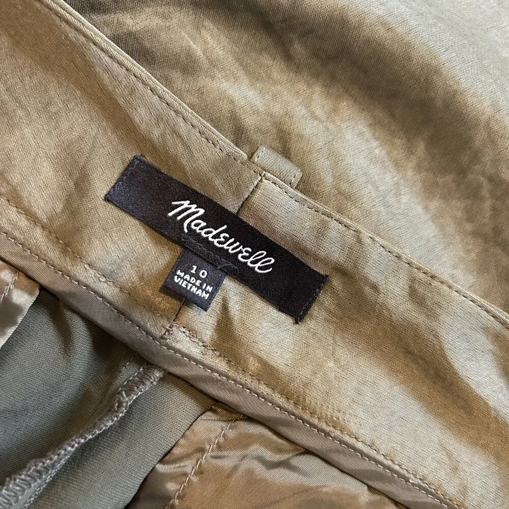 MADEWELL High-Rise Straight Cargo Trousers in Satin Women's Size 10 Olive Green - Picture 10 of 12